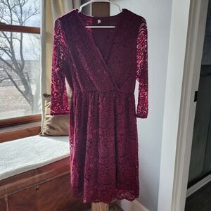 Elegant Lace Burgundy Dress